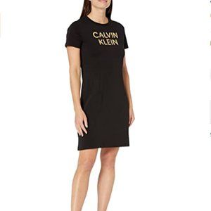 Calvin Klein Women's Gold Logo Solid Black T-Shirt Dress Size - S & L